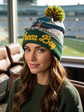 Green Bay Packers Football Knit Pom Pom Beanie Winter Hat -  Adult OSFA